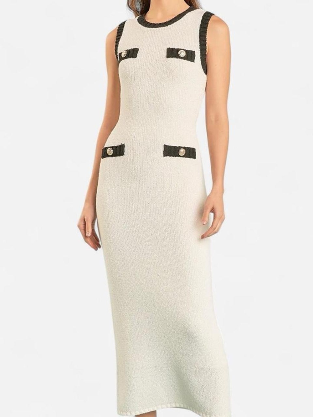 Endless Rose Cream Knit Midi Dress with Black Trim